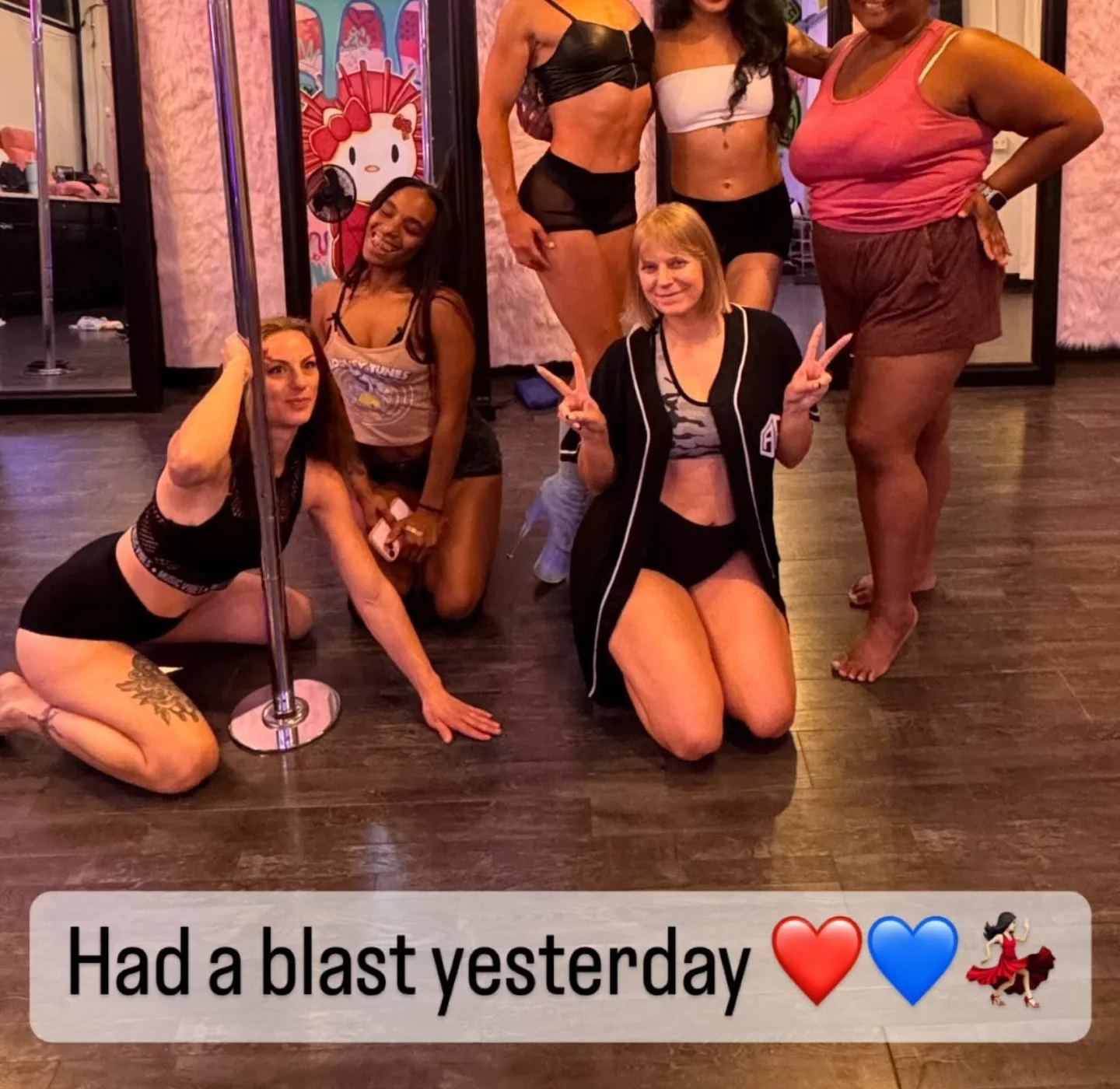 Instagram story after Polina Zueva's workshop at Sunny's Pole Fitness in Las Vegas, the group posing.
