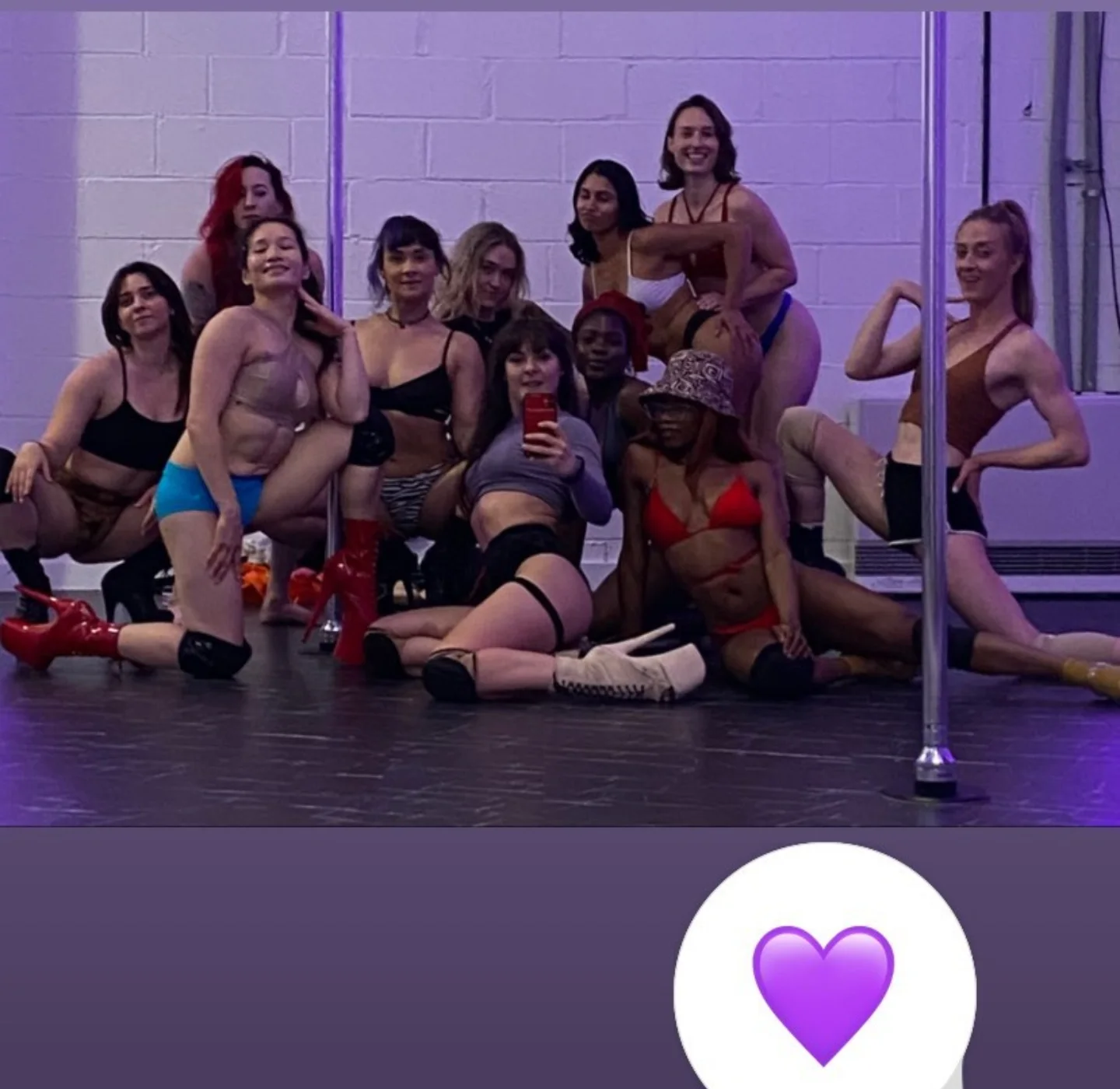Instagram story of the class gathered after Polina Zueva's session at IncrediPole in Brooklyn.