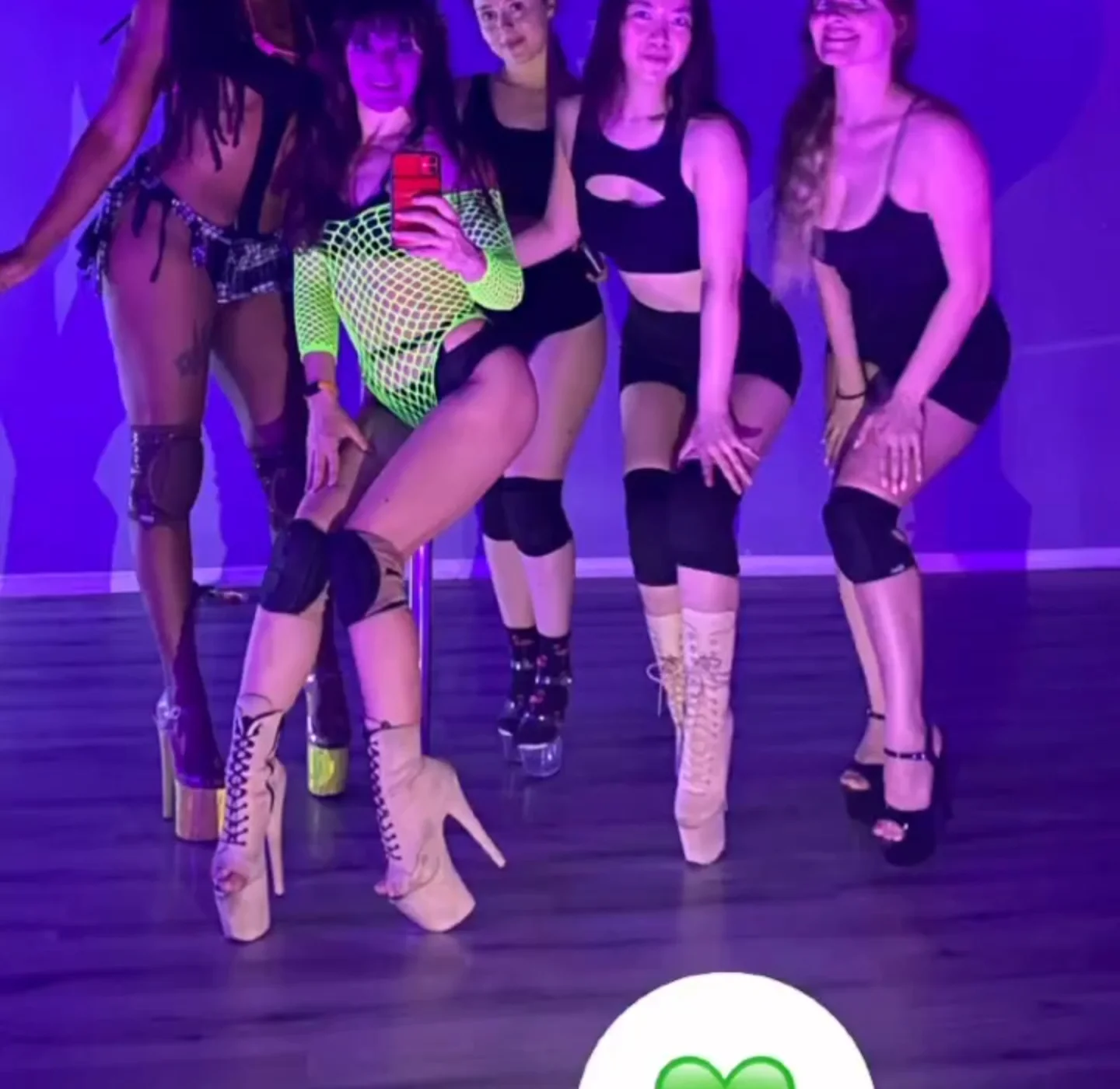 Instagram story from Polina Zueva's Russian Exotic class at Alter Ego Pole Fitness, the group posing.